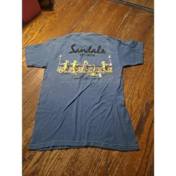 New Vintage 04 DuckCo Gecko Bar TShirt Sandals St Lucia Small Funny Novelty Tee - Picture 2 of 3